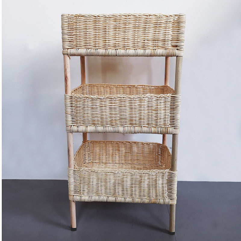 Handmade Nordic Rattan Storage Rack – 3-Tier Floor Shelf