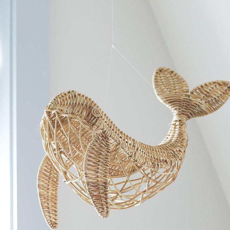 Handwoven Rattan Whale Wall Decor