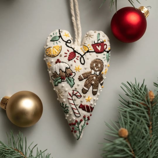 💖Kit de décoration/décoration de Noël brodée à la main en forme de cœur à faire soi-même 