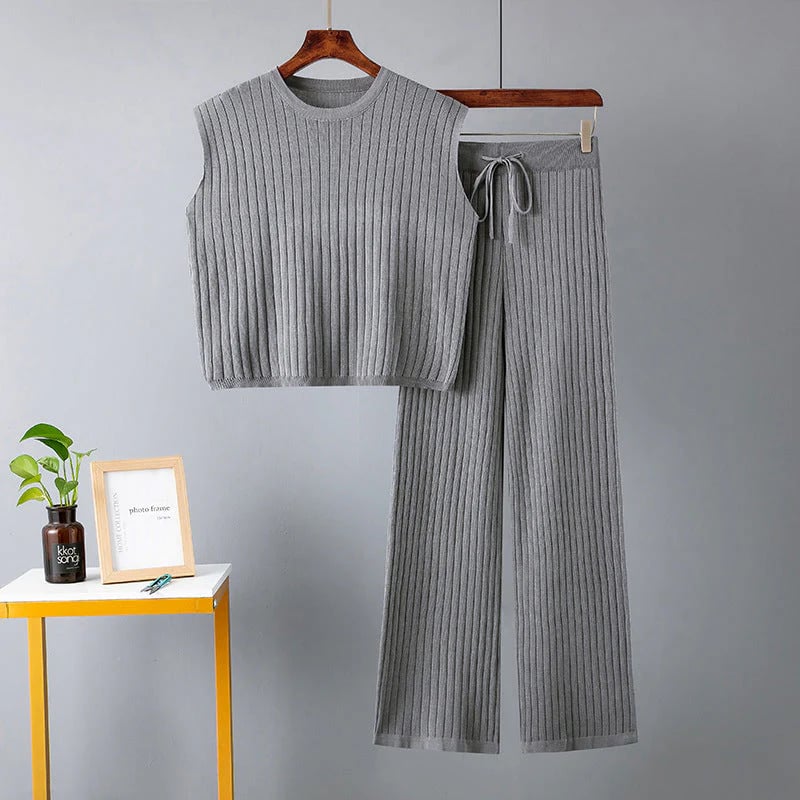 Ensemble haut sans manches et pantalon décontracté pour femme 