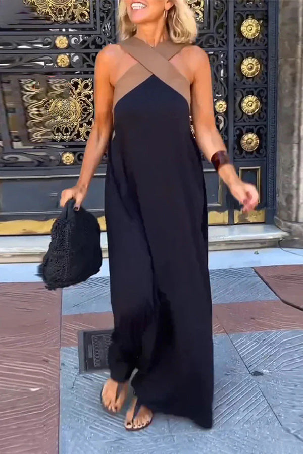 Robe sans manches à dos croisé pour femme 