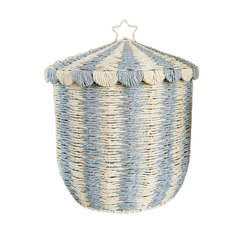 Panier de rangement tissé nordique avec couvercle – Fait main et écologique