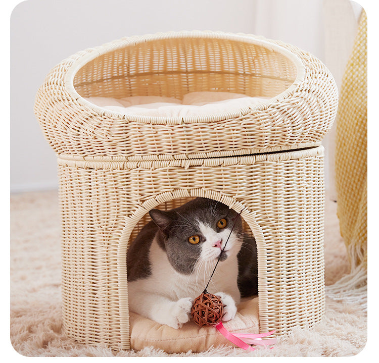 Breathable Woven Cat House – Handcrafted Summer Pet Bed