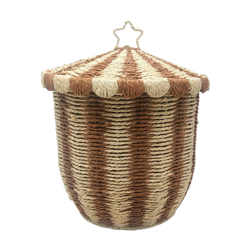 Panier de rangement tissé nordique avec couvercle – Fait main et écologique