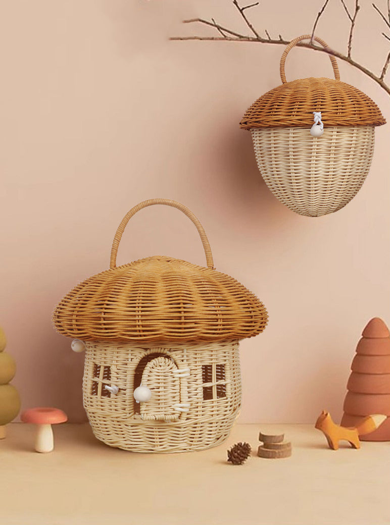 Paniers de rangement en rotin faits à la main, en forme de champignons et de glands