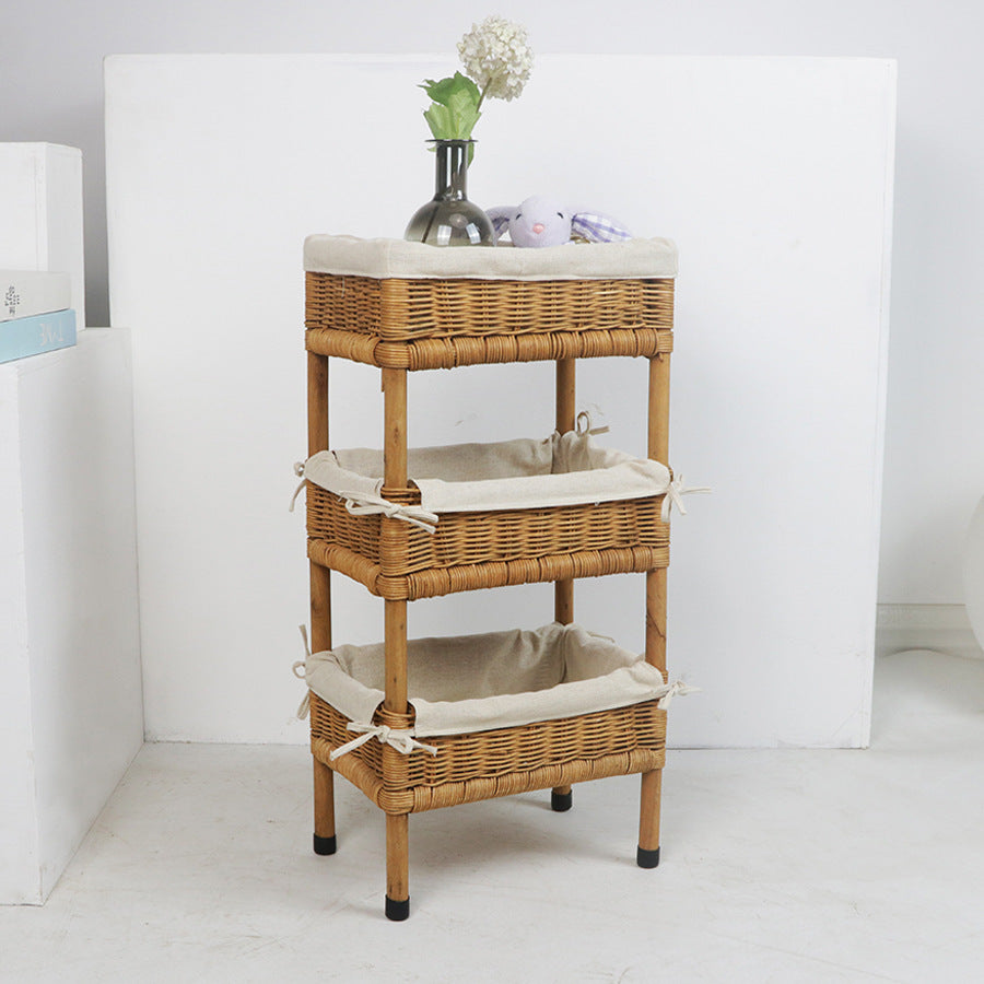Handmade Nordic Rattan Storage Rack – 3-Tier Floor Shelf