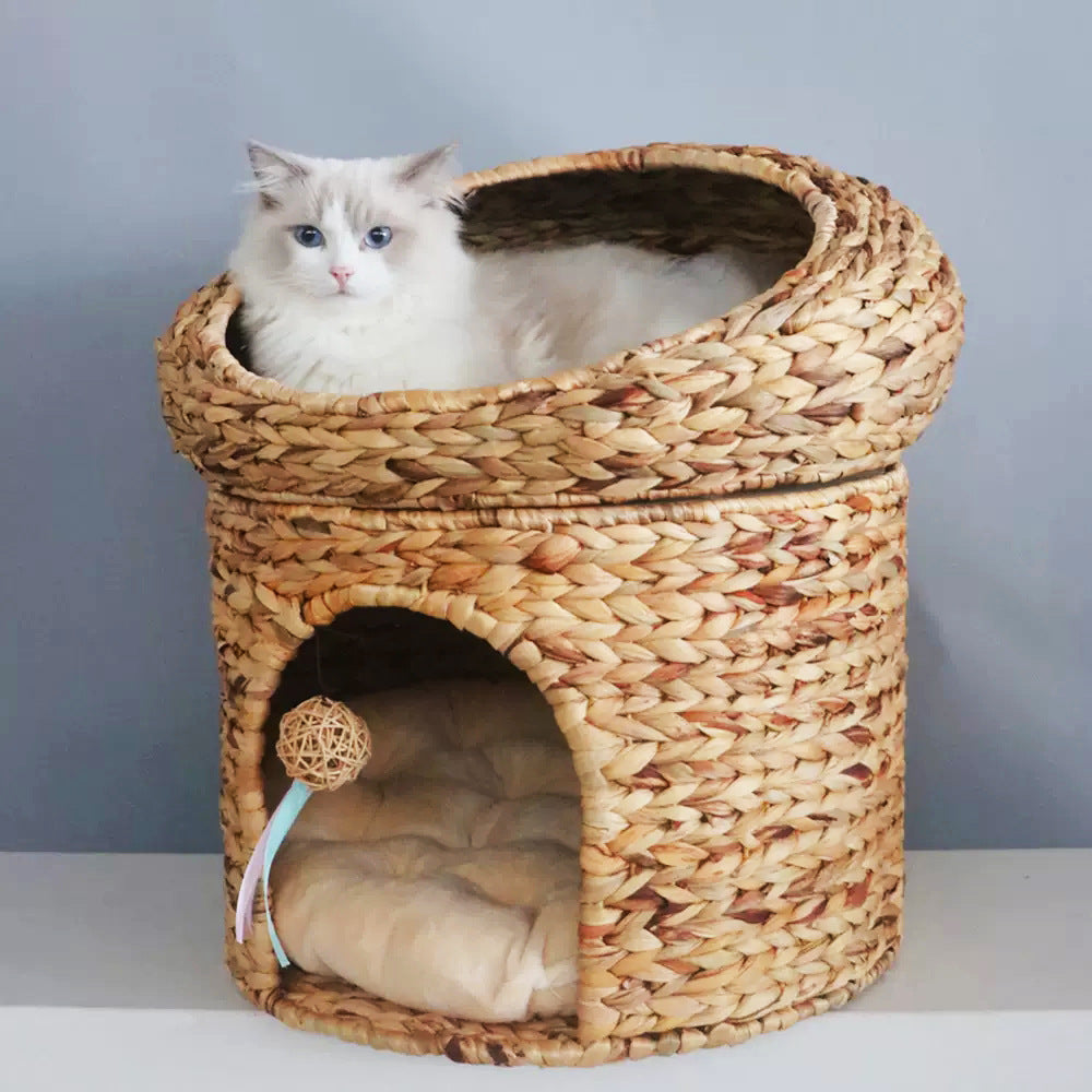 Breathable Woven Cat House – Handcrafted Summer Pet Bed