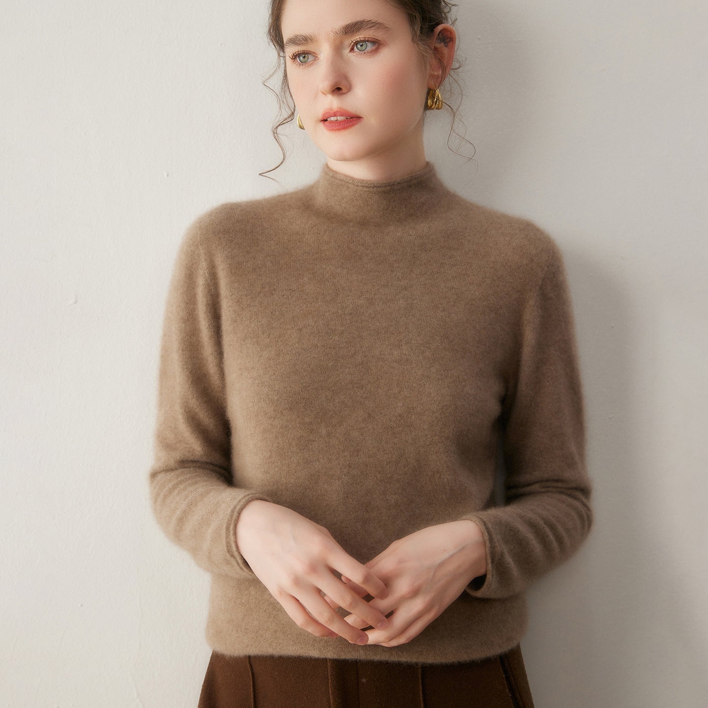 Premium Cashmere Sweater for Women – Knit, Half Turtleneck, Warm & Soft