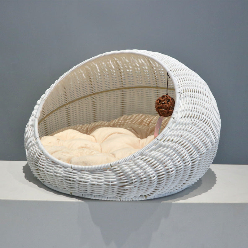 Handwoven Cat Bed – Washable Rattan Pet Hammock Nest