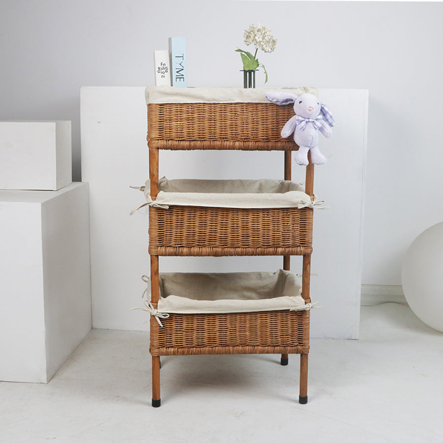 Handmade Nordic Rattan Storage Rack – 3-Tier Floor Shelf