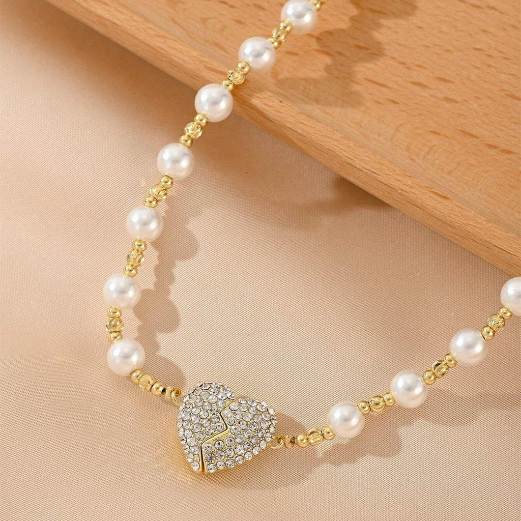 💖 Le cadeau parfait pour l'amour et l'élégance - Collier de perles en forme de cœur magnétique 💖 
