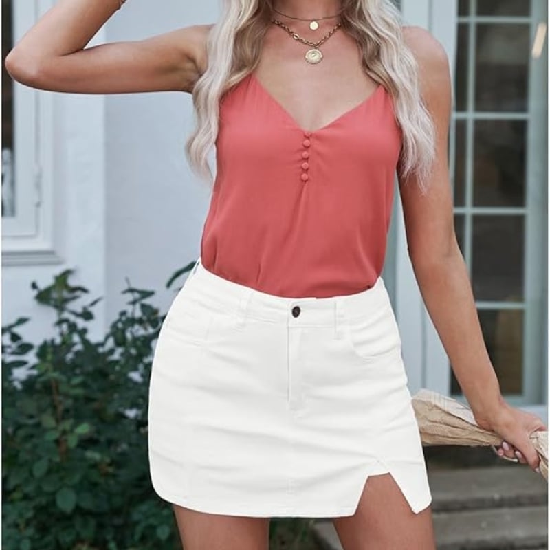🔥Jupes-shorts pour femmes Mini-jupe en jean fendue sur le côté avec short en jean taille haute extensible - Achetez-en 2 et obtenez la livraison gratuite ! 