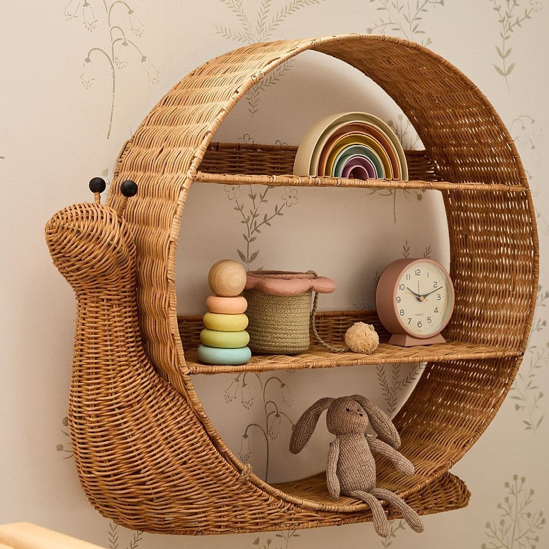 Étagère murale tissée en forme d'escargot – Étagère de rangement nordique en rotin