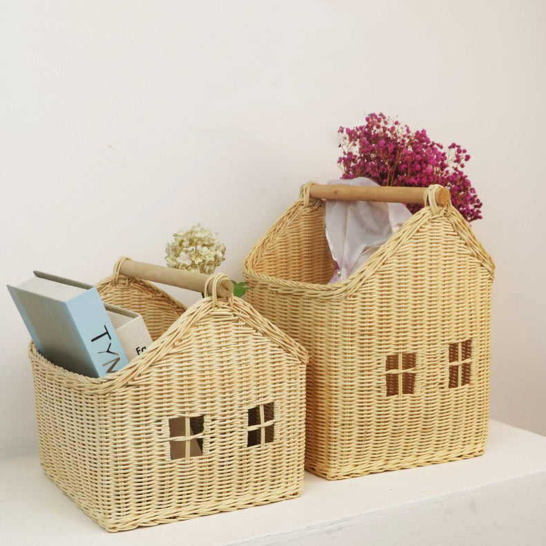 Nordic Rattan Storage Basket – Handwoven Toy Organizer