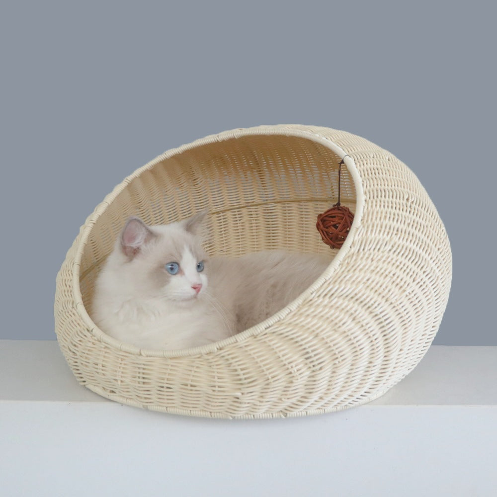 Handwoven Cat Bed – Washable Rattan Pet Hammock Nest