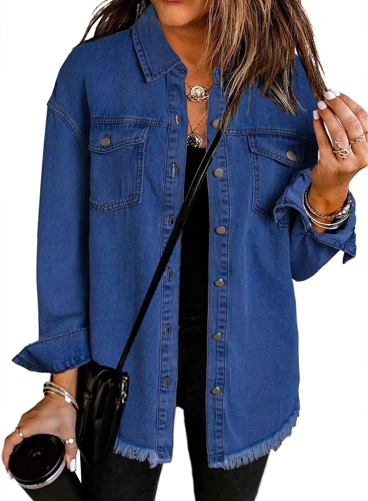 2025 Women's Casual Denim Button Down Distressed Jacket