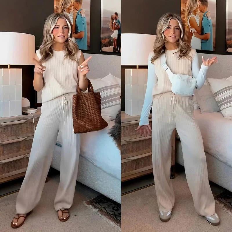 Ensemble haut sans manches et pantalon décontracté pour femme 