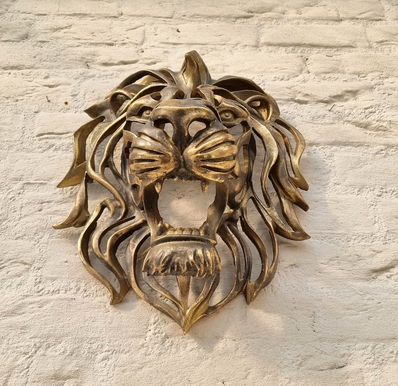🦁Découverte rare - Grande sculpture murale en forme de tête de lion🎁