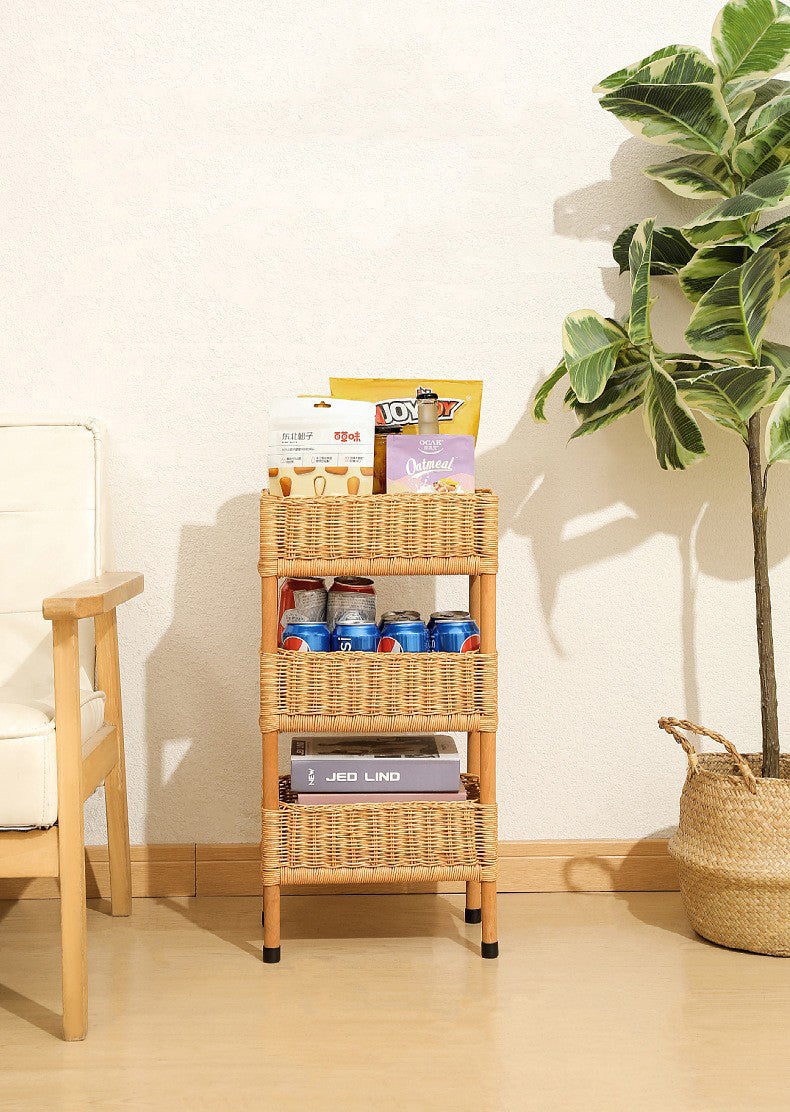Handmade Nordic Rattan Storage Rack – 3-Tier Floor Shelf