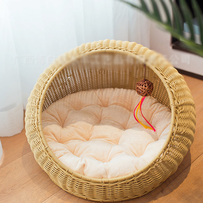 Handwoven Cat Bed – Washable Rattan Pet Hammock Nest