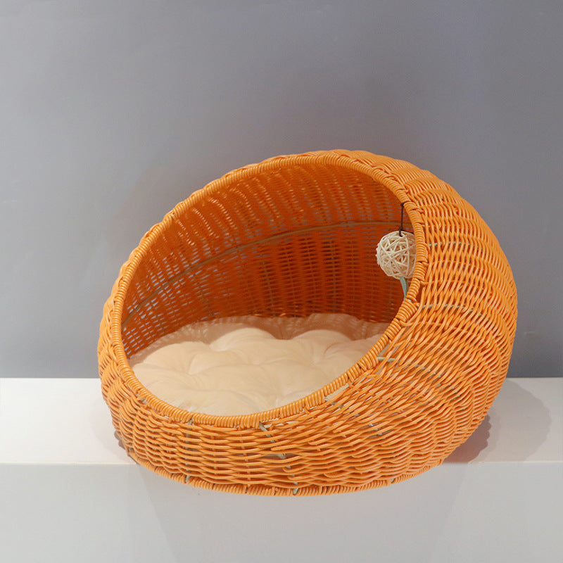 Handwoven Cat Bed – Washable Rattan Pet Hammock Nest