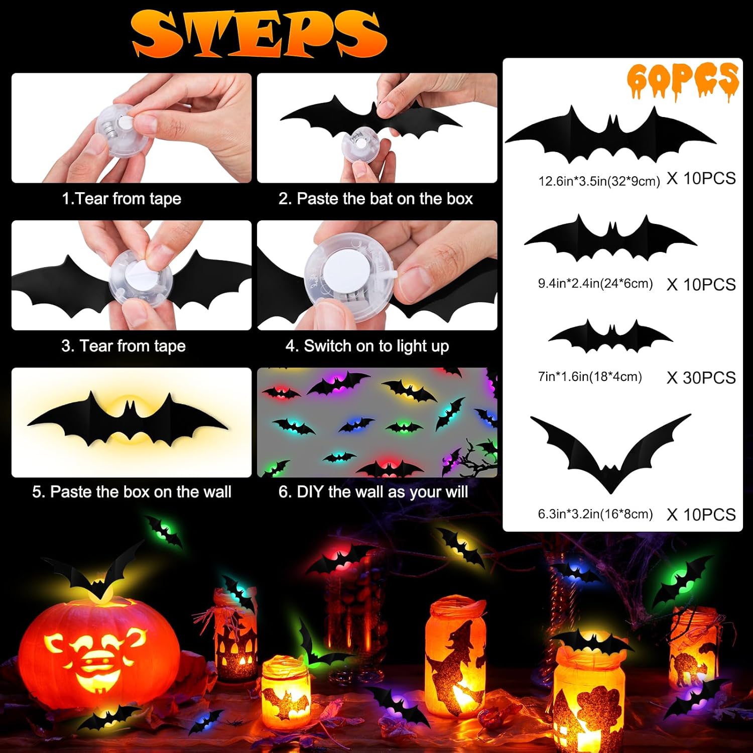🎁Décoration LED 3D en forme de chauve-souris 