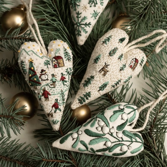 💖Kit de décoration/décoration de Noël brodée à la main en forme de cœur à faire soi-même 