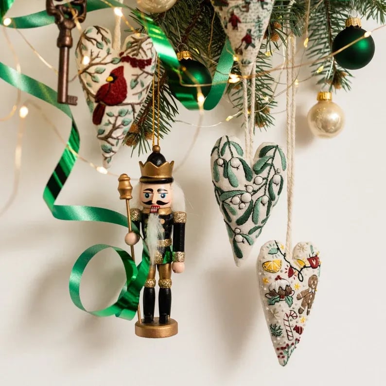 💖Kit de décoration/décoration de Noël brodée à la main en forme de cœur à faire soi-même 