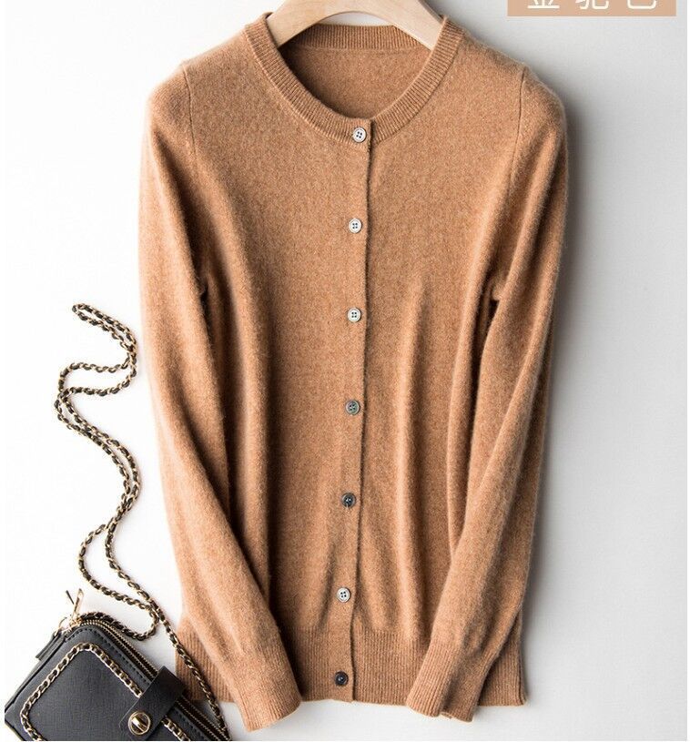 Women's 100% Wool Cardigan – Round Neck, Cozy & Stylish