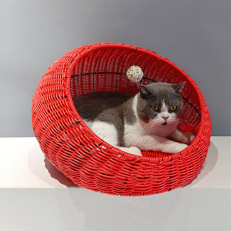 Handwoven Cat Bed – Washable Rattan Pet Hammock Nest