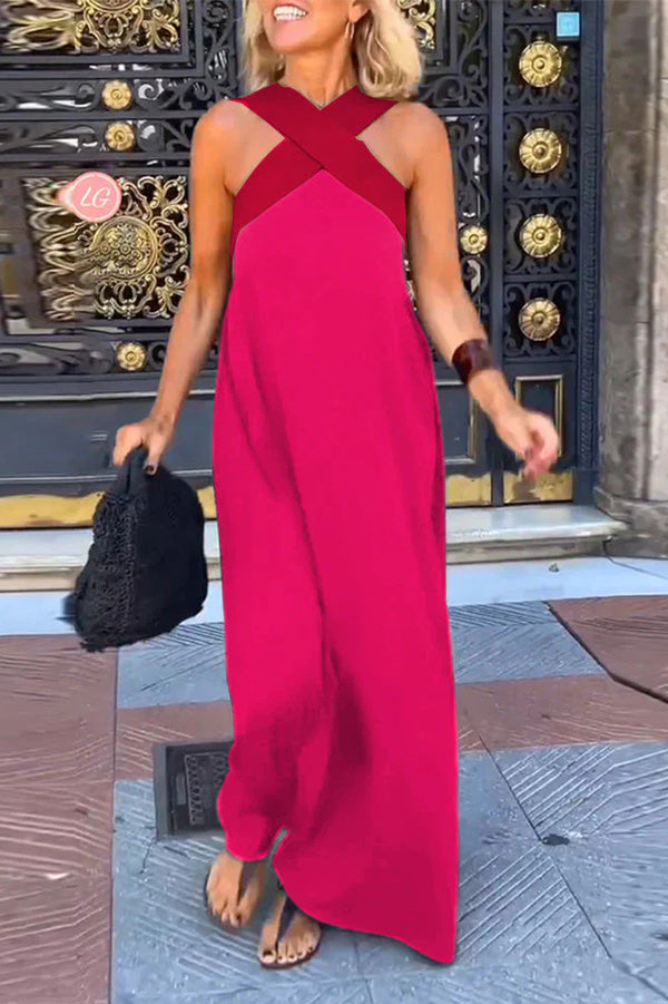 Robe sans manches à dos croisé pour femme 