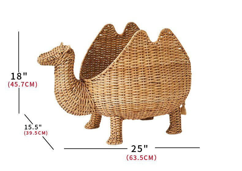Handmade Nordic Rattan Camel Toy Storage Basket with Lid – Cute Animal Organizer