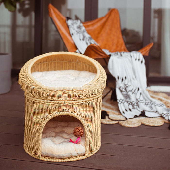Breathable Woven Cat House – Handcrafted Summer Pet Bed