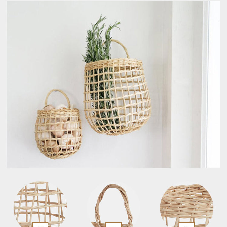 INS Woven Rattan Wall Basket – Hanging Storage for Kitchen