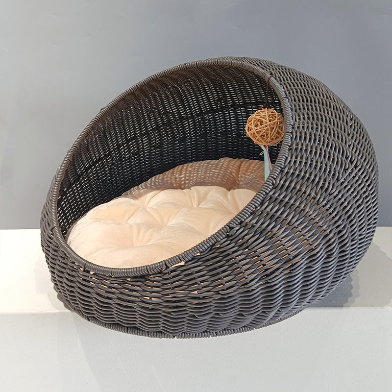 Handwoven Cat Bed – Washable Rattan Pet Hammock Nest