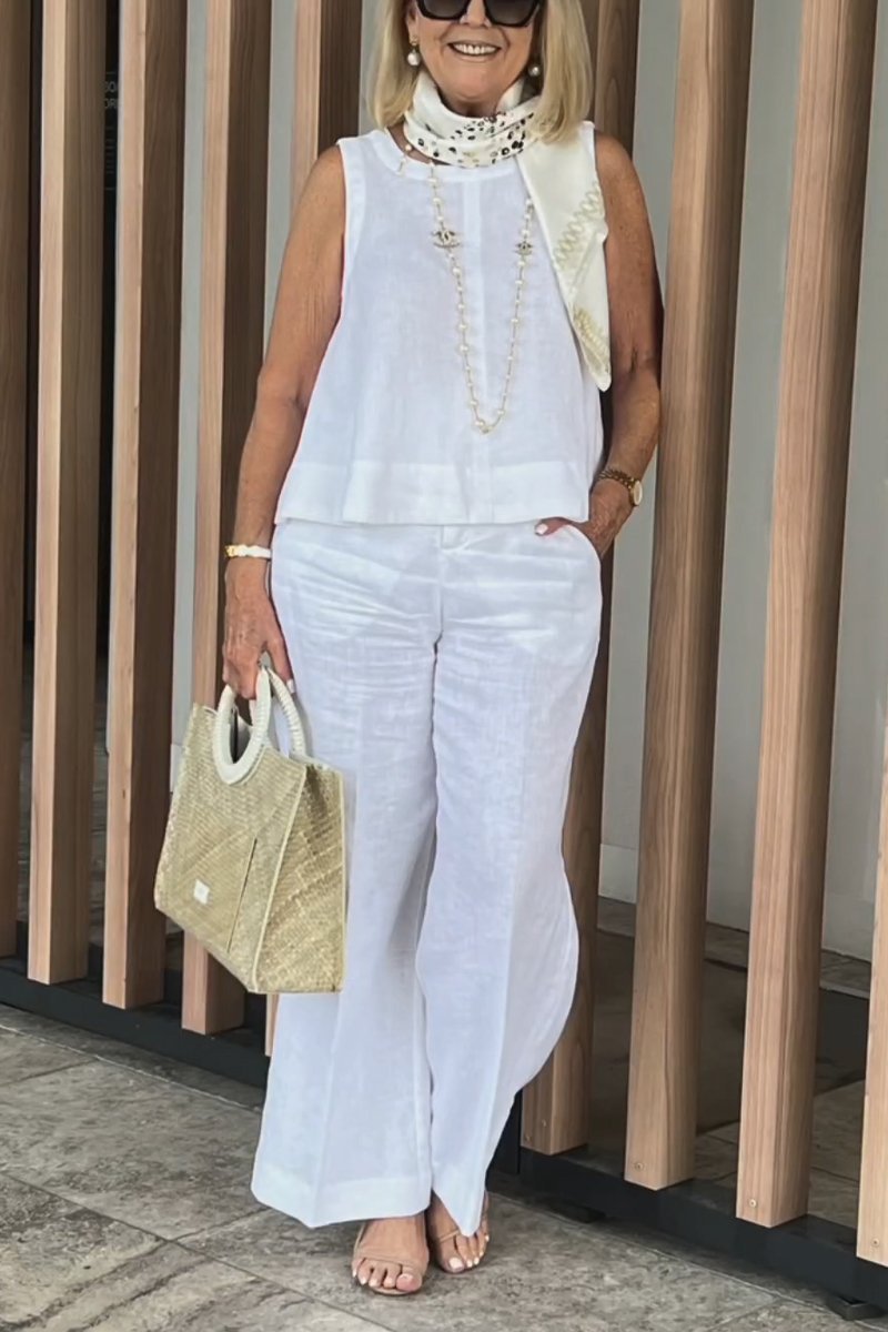 Costume sans manches en coton et lin 