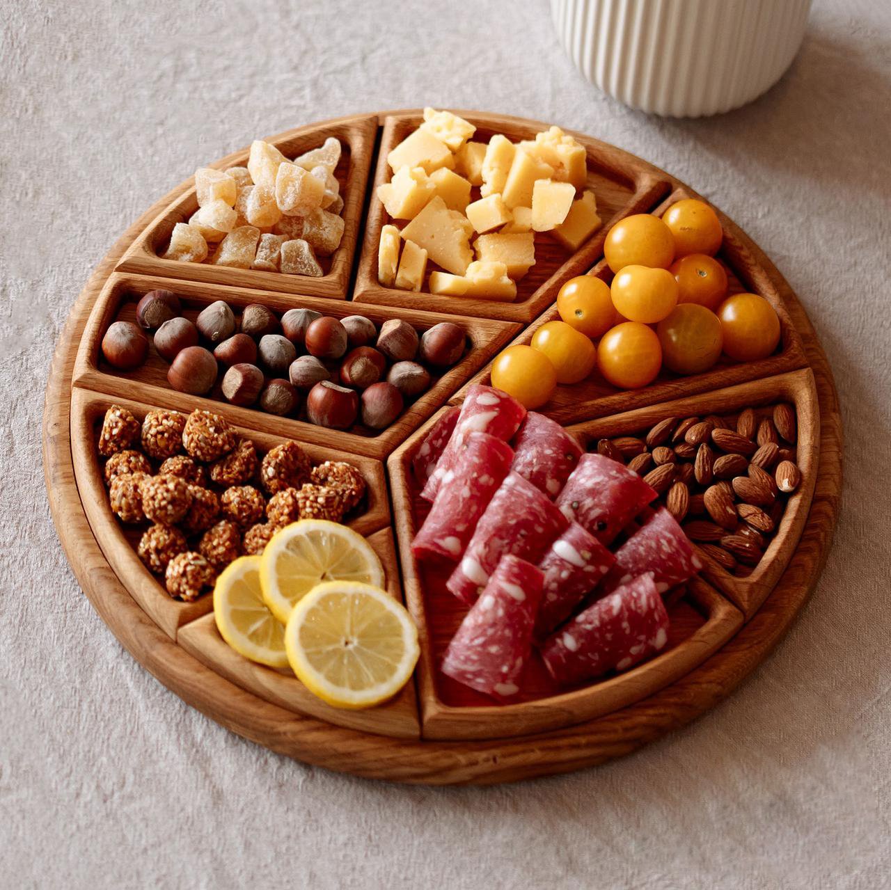 Puzzle Serving Tray - Oak Wood with Removable Compartments