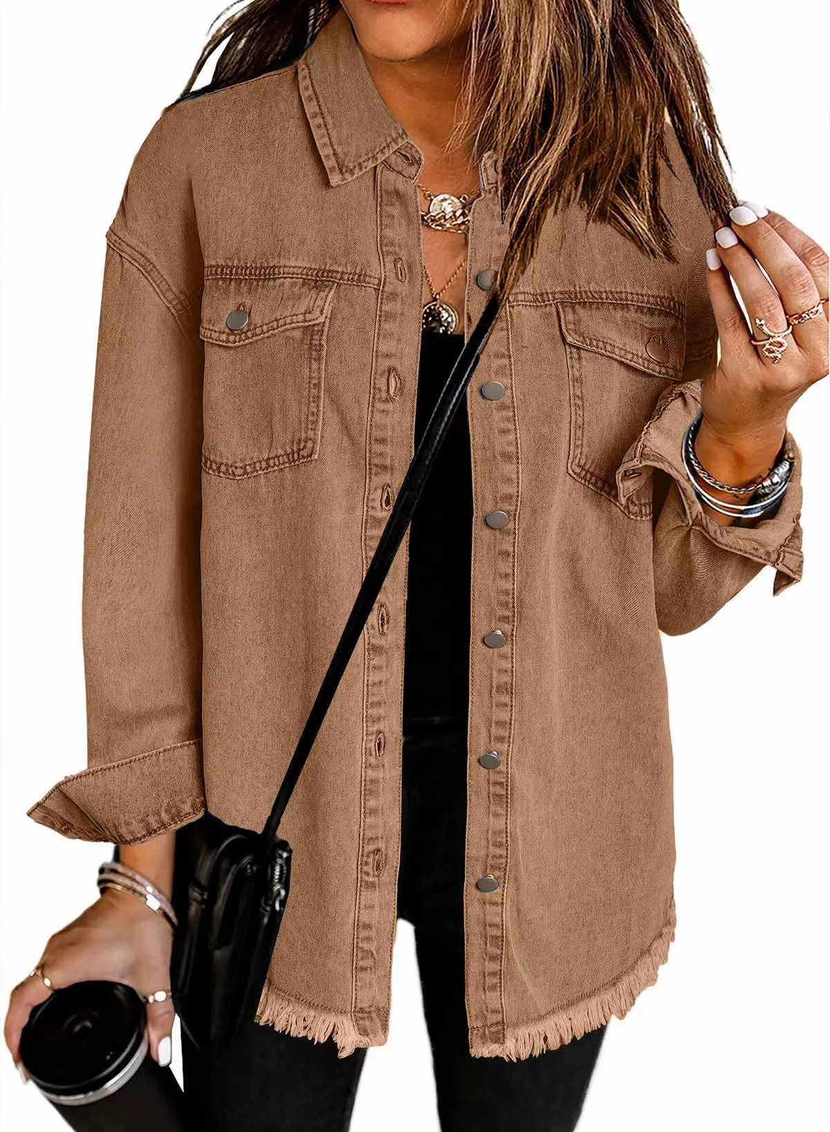 2025 Women's Casual Denim Button Down Distressed Jacket
