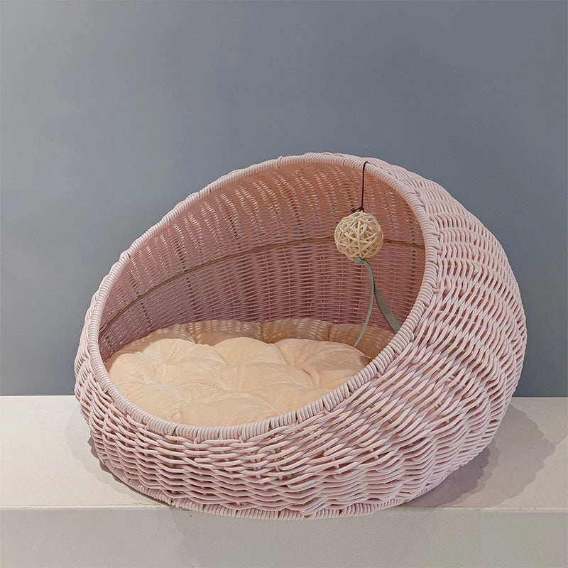 Handwoven Cat Bed – Washable Rattan Pet Hammock Nest