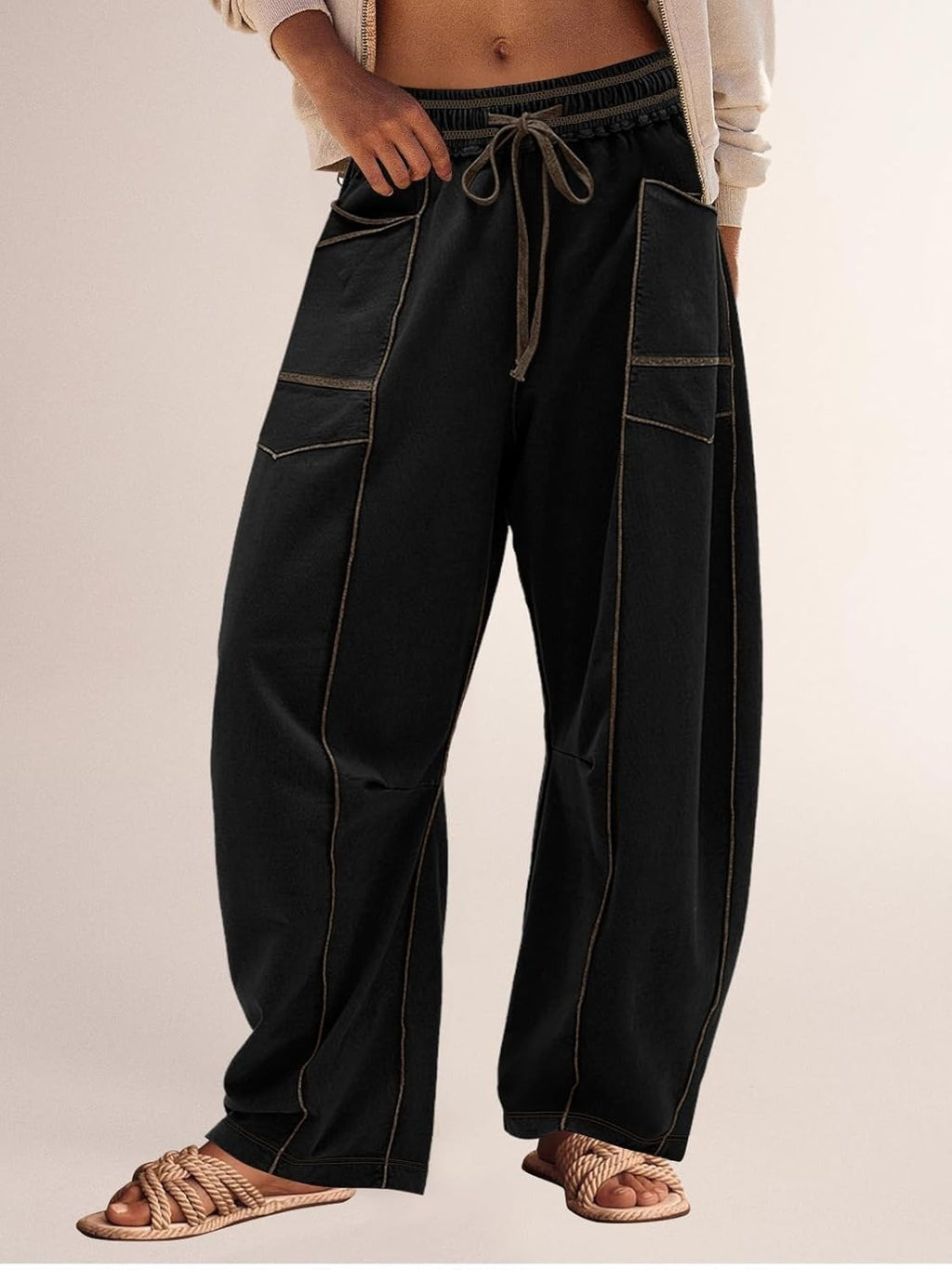 PANTALON DE SURVÊTEMENT DÉCONTRACTÉ POUR FEMMES, JAMBE LARGE AVEC CORDON DE SERRAGE, PANTALON BAGGY BARREL 