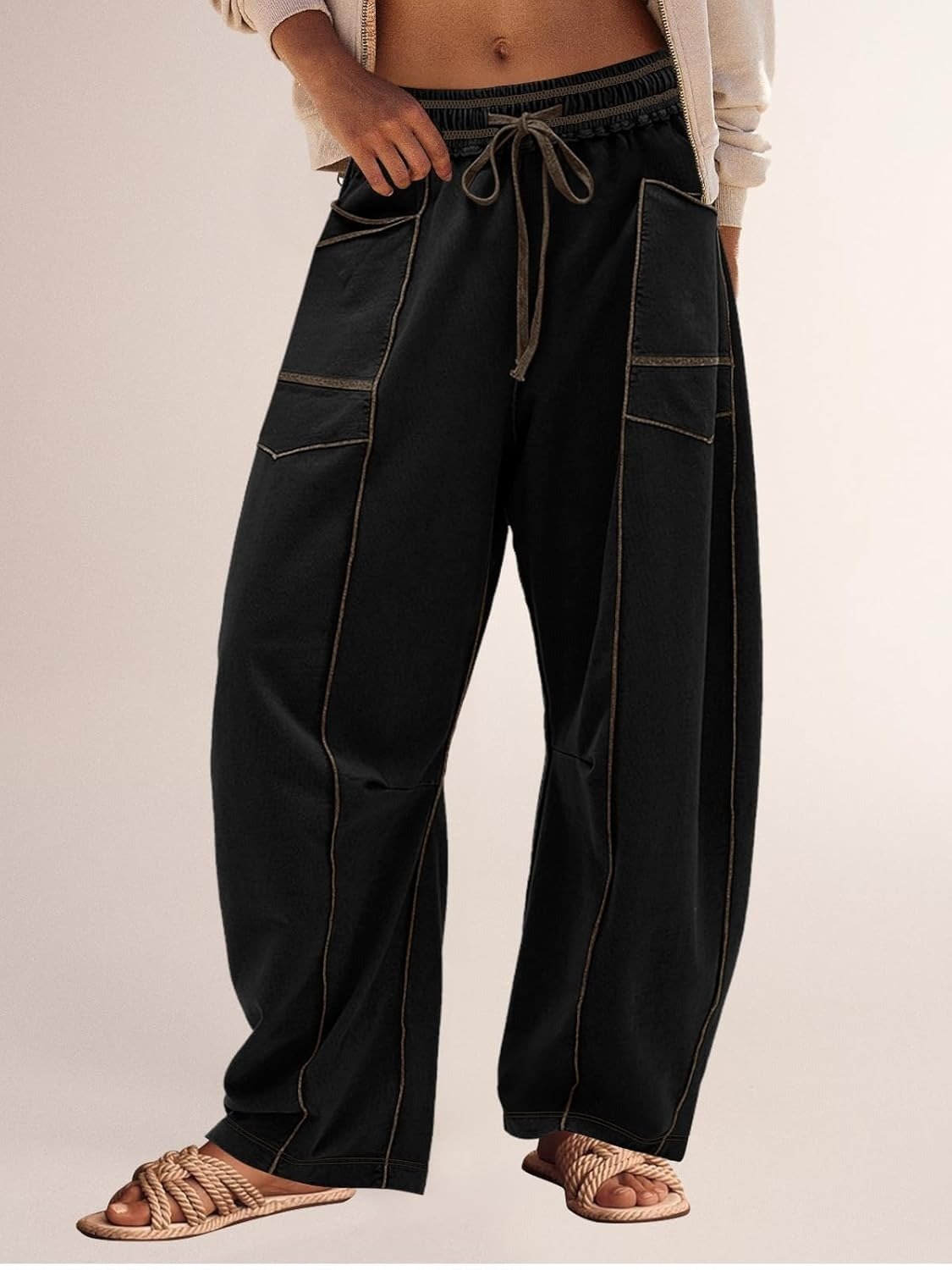 PANTALON DE SURVÊTEMENT DÉCONTRACTÉ POUR FEMMES, JAMBE LARGE AVEC CORDON DE SERRAGE, PANTALON BAGGY BARREL 
