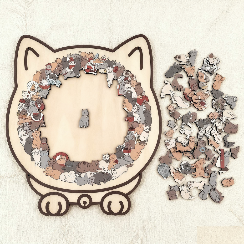 🎅135-Piece Morandi-Colored Cat Shaped Wooden Jigsaw Puzzle
