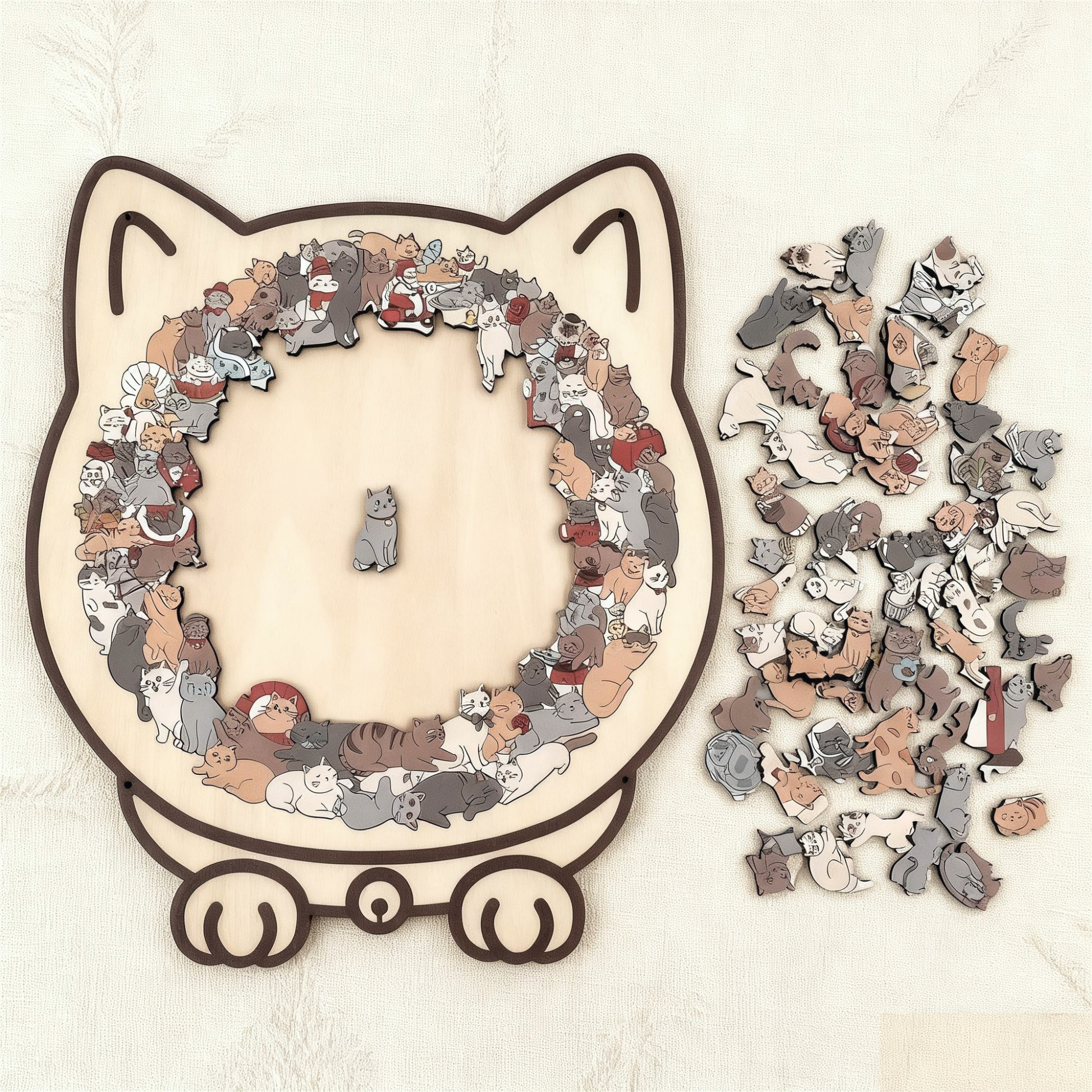 🎅135-Piece Morandi-Colored Cat Shaped Wooden Jigsaw Puzzle