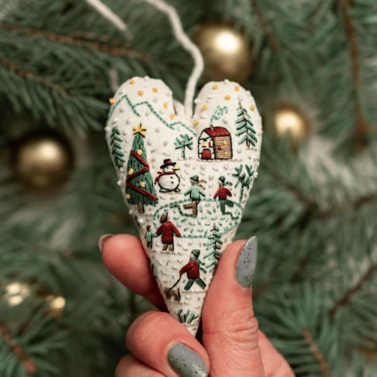 💖Kit de décoration/décoration de Noël brodée à la main en forme de cœur à faire soi-même 
