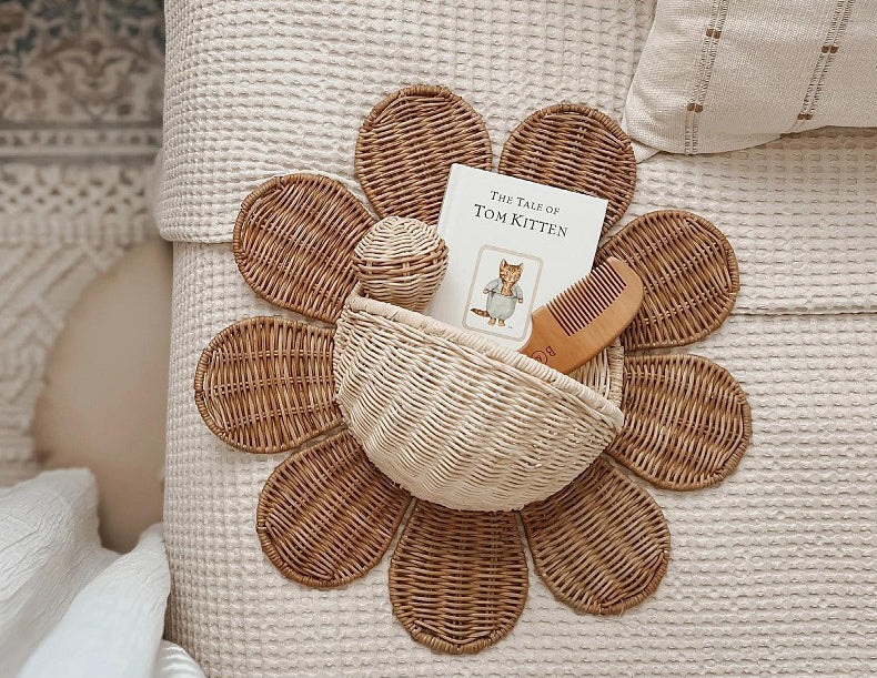 Nordic Sunflower Woven Wall Basket – Hanging Storage Decor