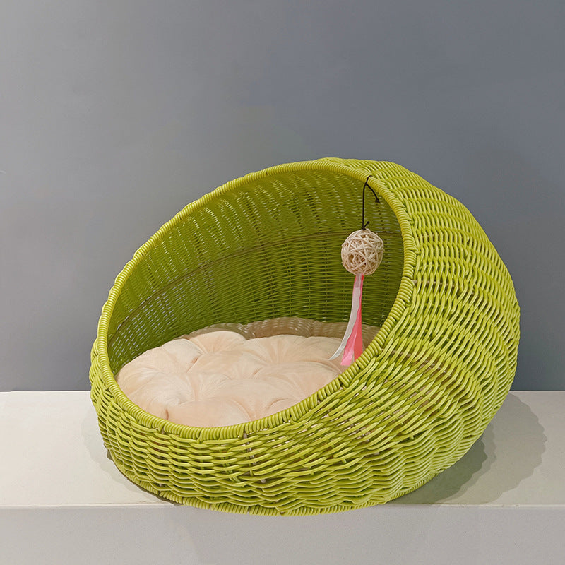Handwoven Cat Bed – Washable Rattan Pet Hammock Nest