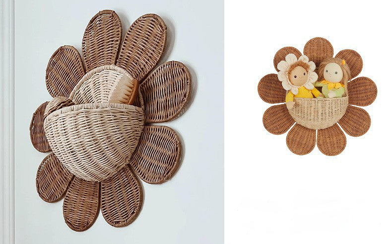 Nordic Sunflower Woven Wall Basket – Hanging Storage Decor