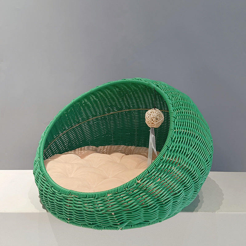 Handwoven Cat Bed – Washable Rattan Pet Hammock Nest