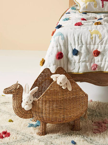 Handmade Nordic Rattan Camel Toy Storage Basket with Lid – Cute Animal Organizer