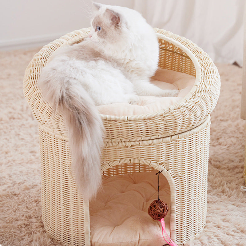 Breathable Woven Cat House – Handcrafted Summer Pet Bed